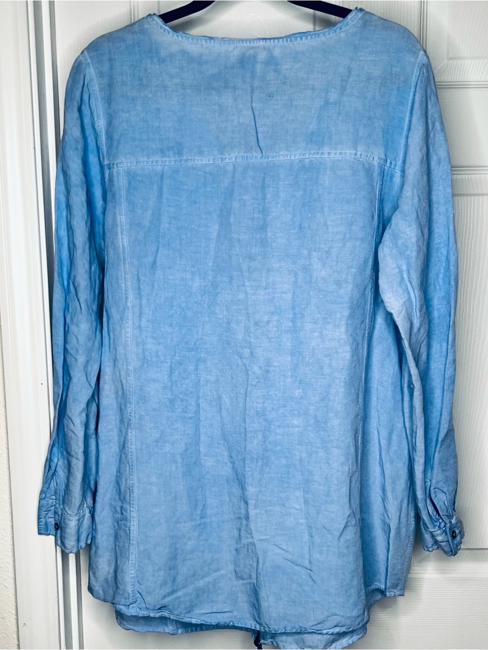 Soft Surroundings Sz TL Light Blue Linen/Rayon Blend Top Zippered tunic - Picture 2 of 4